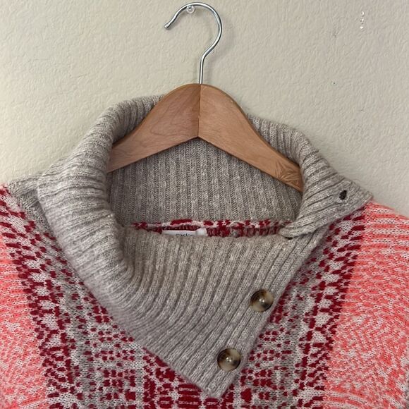 Caslon Jacquard Button Cowl Neck Sweater-Knit Poncho Red Salmon Gray Siz… - Picture 11 of 17